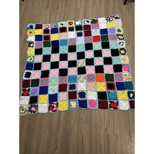 Handmade Granny Square Crochet Afghan Throw Blanket 63 x 60 Multicolor Vintage
